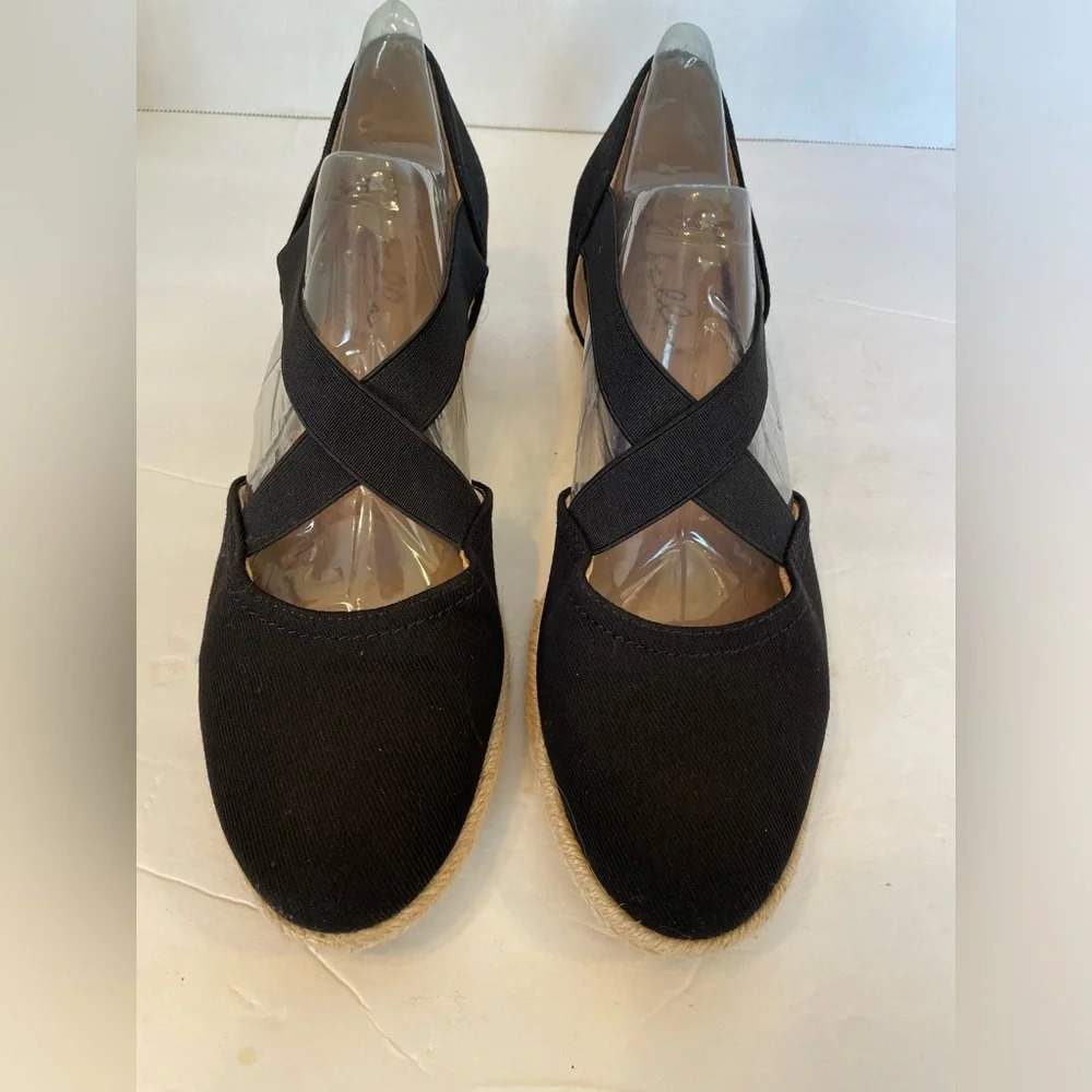 Abella True Comfort Black Cross Strap Slide-on Wedge Heel Shoes Size 8 NWOT